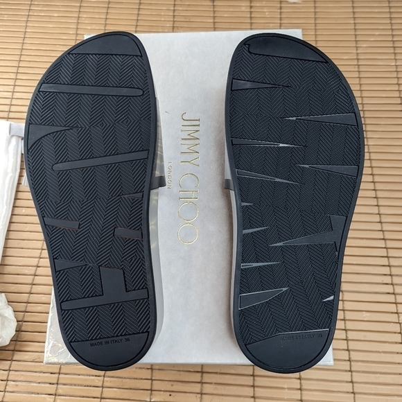 Jimmy Choo Rey/F women's sz  EU 36  US 5.5 Silver slide sandals thick footbed mo - Picture 10 of 12